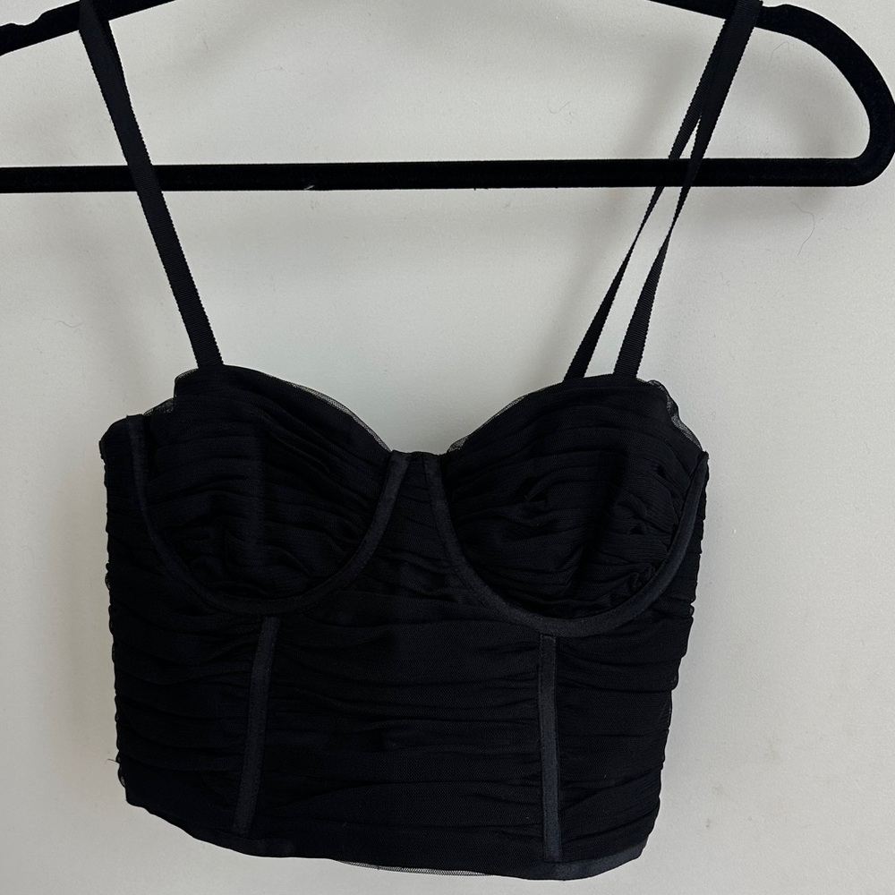 Alice + Olivia Elegant Black Ruched Crop Top